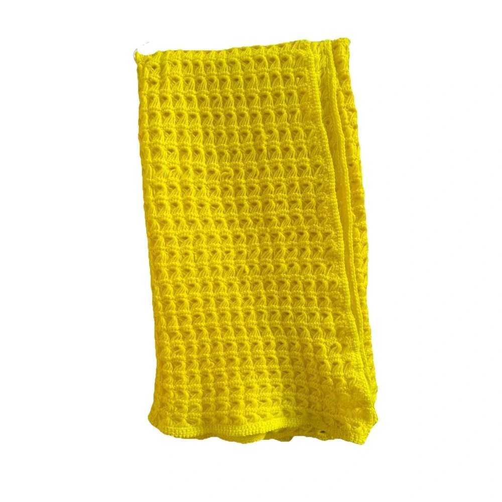 Hand Crochet Bright Yellow Afghan with Scalloped‎ Edge 60x 50